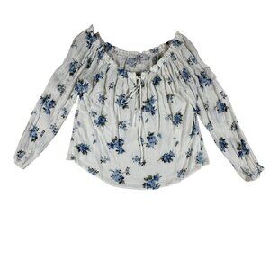 Hollister Womens L Floral Smocked Off-Shoulder Blouse Cottagecore Peasant boho